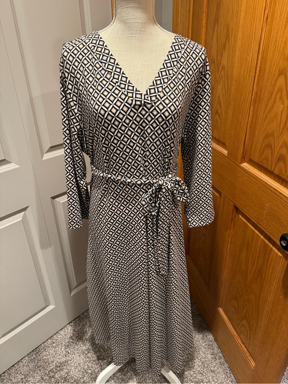 croft & barrow Black and Cream Geometric Wrap Maxi Dress